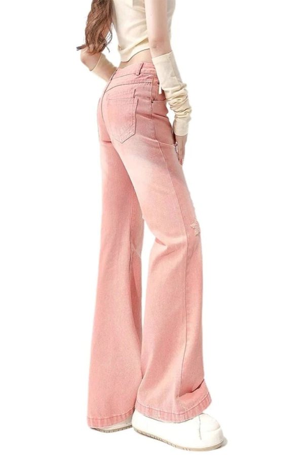 Starry Pink Distressed Jeans - Y2K Fashion for Coquette & Grunge Aesthetics