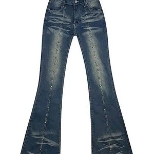 Stellar Studded Flare Jeans - Y2K Fashion for Coquette & Grunge Aesthetics