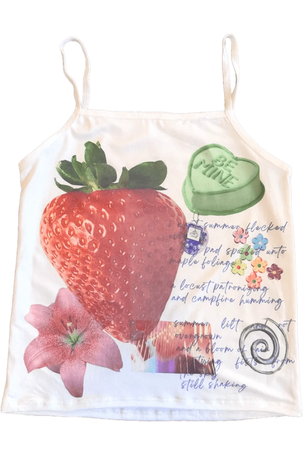 Strawberry Dreams Y2K Aesthetic Collage Top - Cute Pastel Goth Style