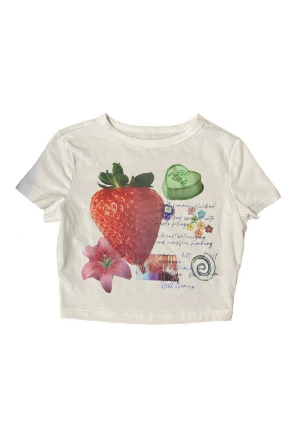 Strawberry Dreams Y2K Aesthetic Collage Top - Cute Pastel Goth Style