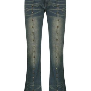 Studded Midnight Flare Jeans - Y2K Fashion for Grunge & Coquette Aesthetic