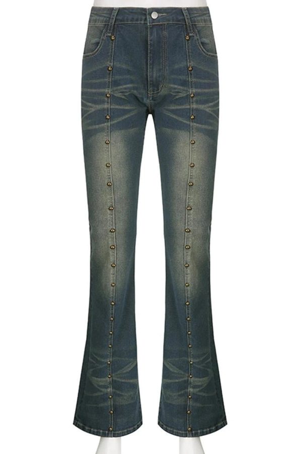 Studded Midnight Flare Jeans - Y2K Fashion for Grunge & Coquette Aesthetic