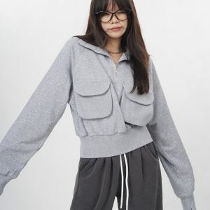 Trendy Grey Zip Up Sweatshirt for Y2K Fashion & Coquette Aesthetic