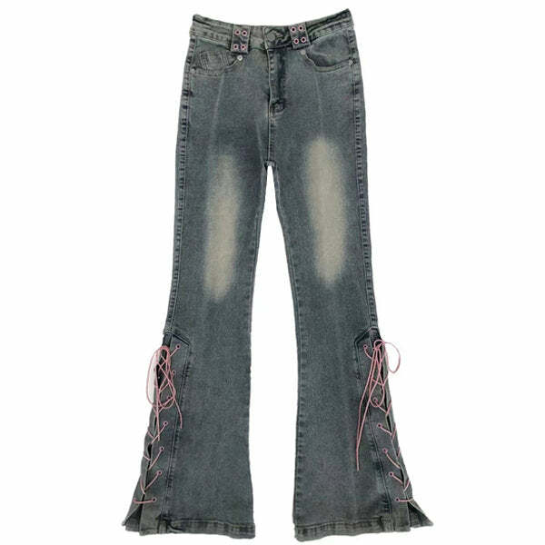 Trendy Lace Up Flared Jeans for Y2K Fashion & Coquette Aesthetic