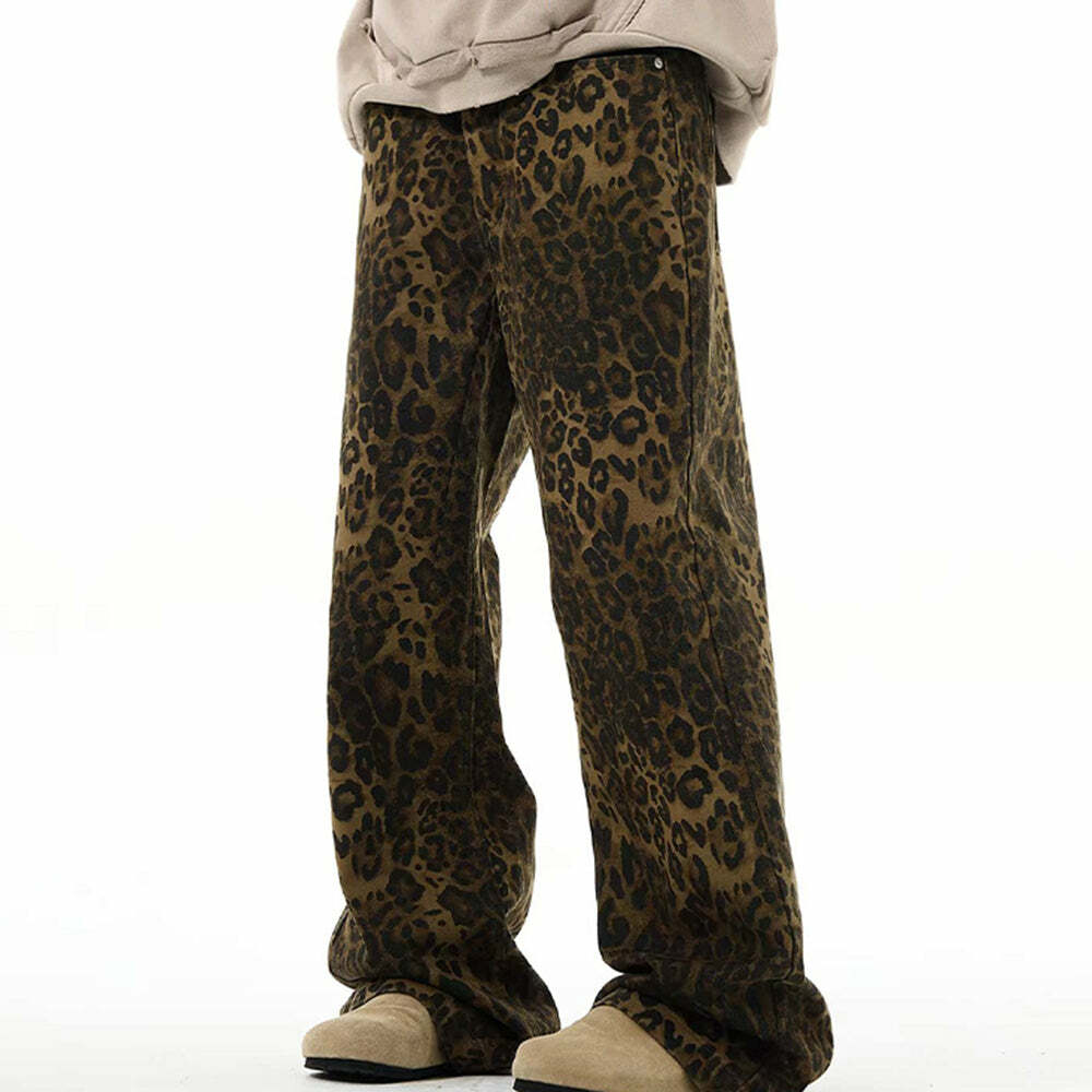 Trendy Leopard Wide-Leg Jeans for Y2K Fashion & Coquette Aesthetic