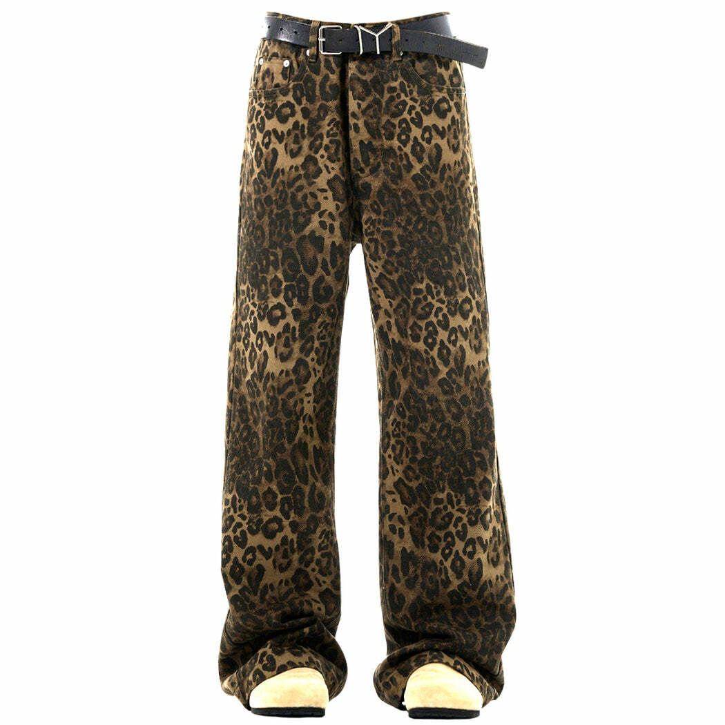 Trendy Leopard Wide-Leg Jeans for Y2K Fashion & Coquette Aesthetic