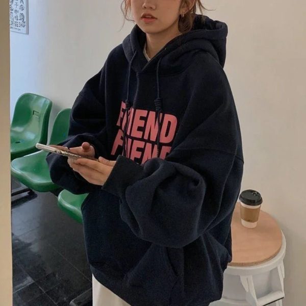 Trendy Oversized Friend Graphic Hoodie for Y2K Aesthetic Lovers