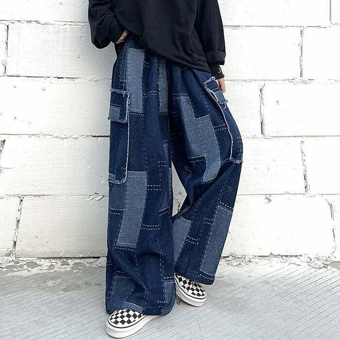 Trendy Patchwork Baggy Jeans for Y2K Fashion & Aesthetic Outfits