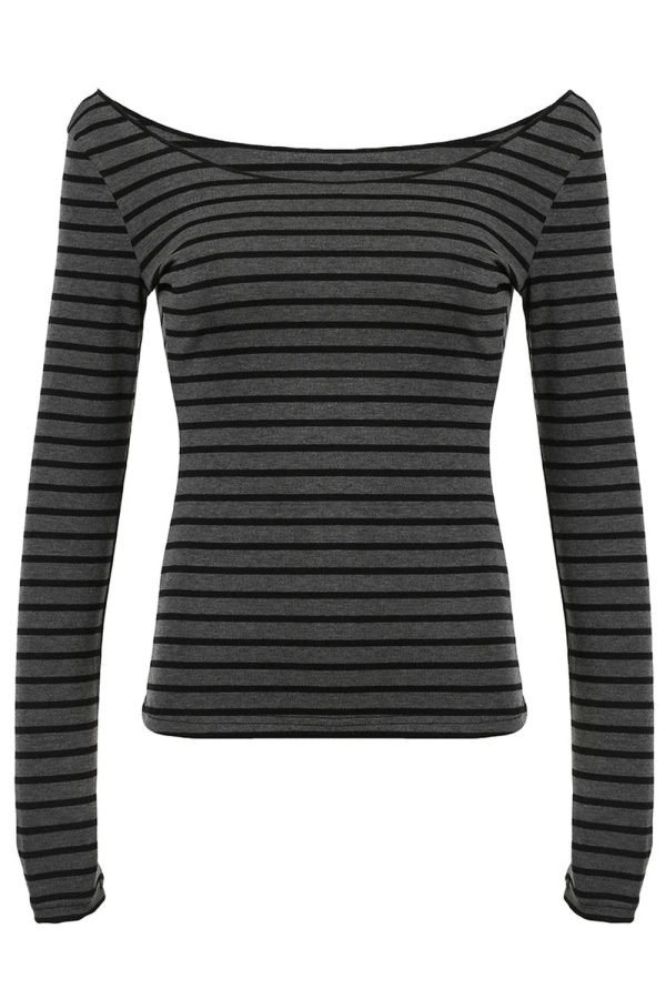 Trendy Striped Off-Shoulder Knit Top for Y2K Fashion & Aesthetic Vibes