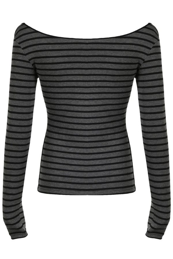 Trendy Striped Off-Shoulder Knit Top for Y2K Fashion & Aesthetic Vibes