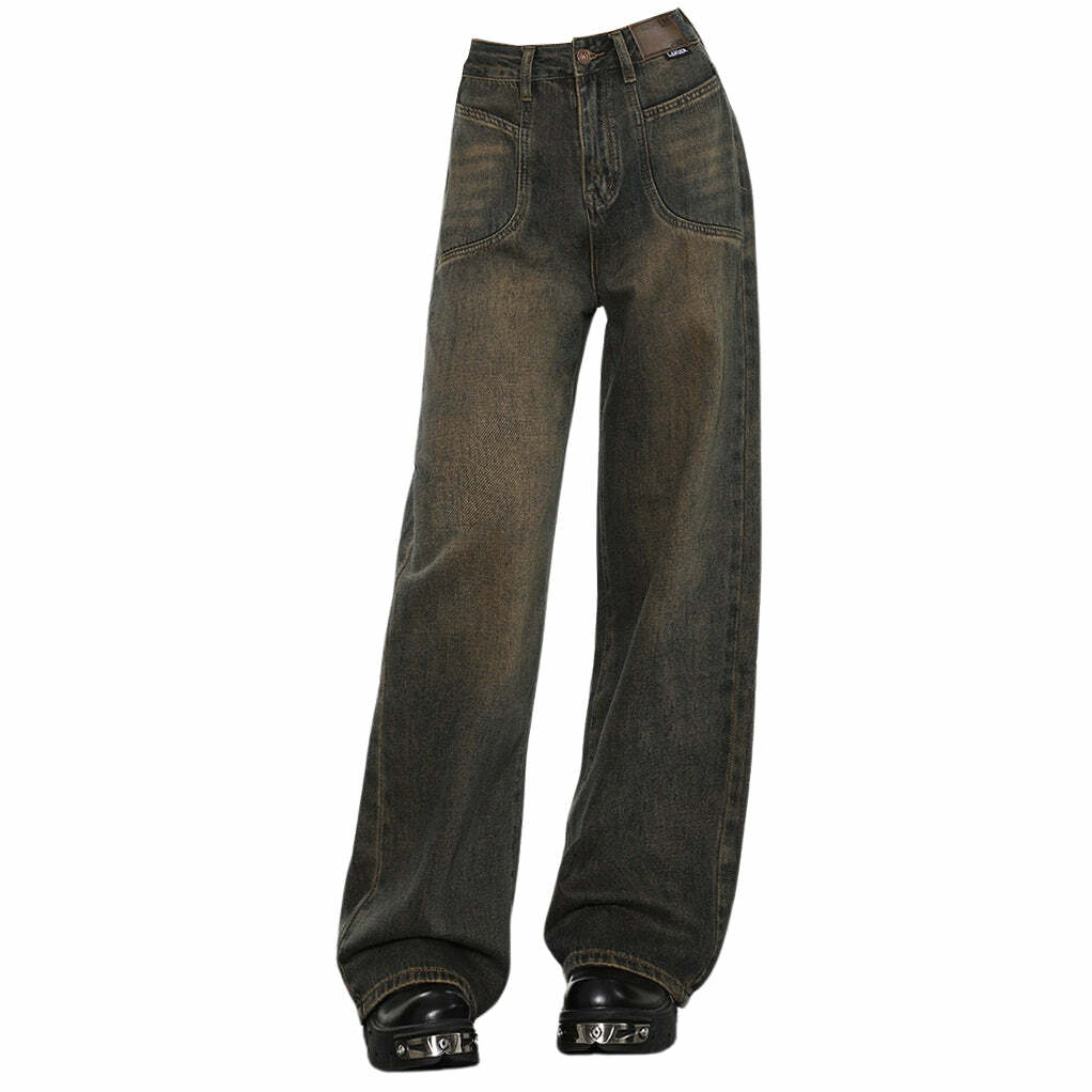 Trendy Y2K Brown Jeans for Coquette & Grunge Aesthetic Outfits