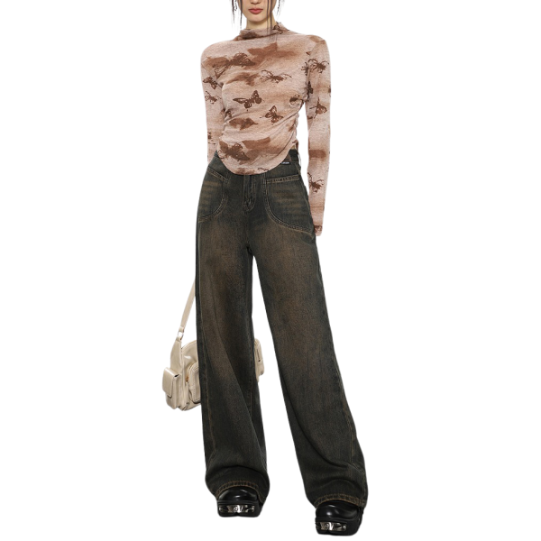 Trendy Y2K Brown Jeans for Coquette & Grunge Aesthetic Outfits