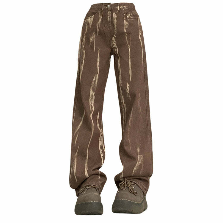 Trendy Y2K Fashion Brown Jeans for Coquette & Grunge Aesthetic Looks