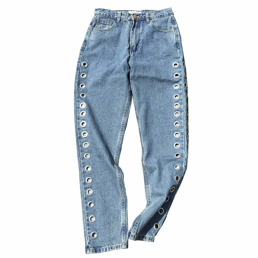 Trendy Y2K Grommet Jeans for Grunge Aesthetic & Coquette Outfits