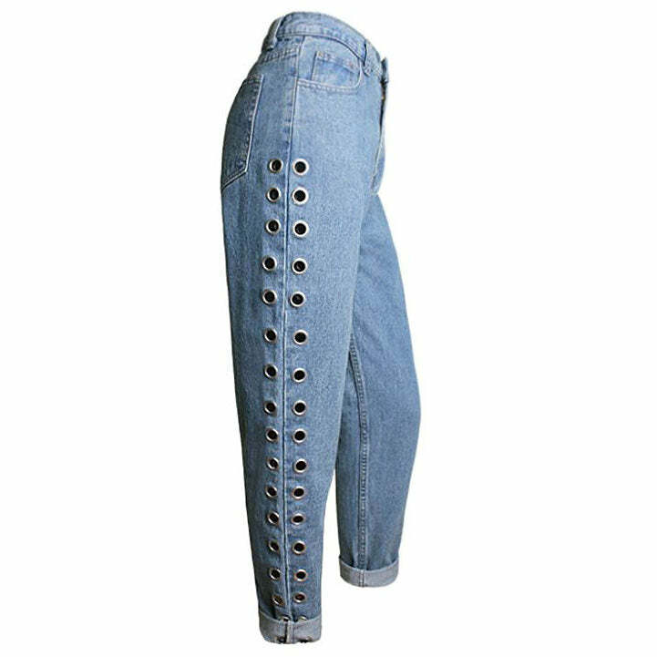 Trendy Y2K Grommet Jeans for Grunge Aesthetic & Coquette Outfits