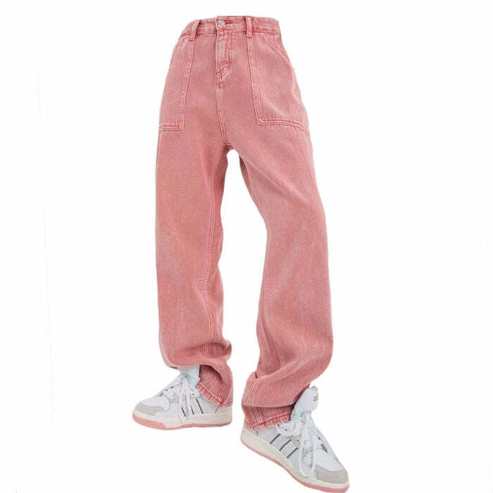 Trendy Y2K Pink Jeans: Cute Pastel Goth & Grunge Aesthetic Vibes