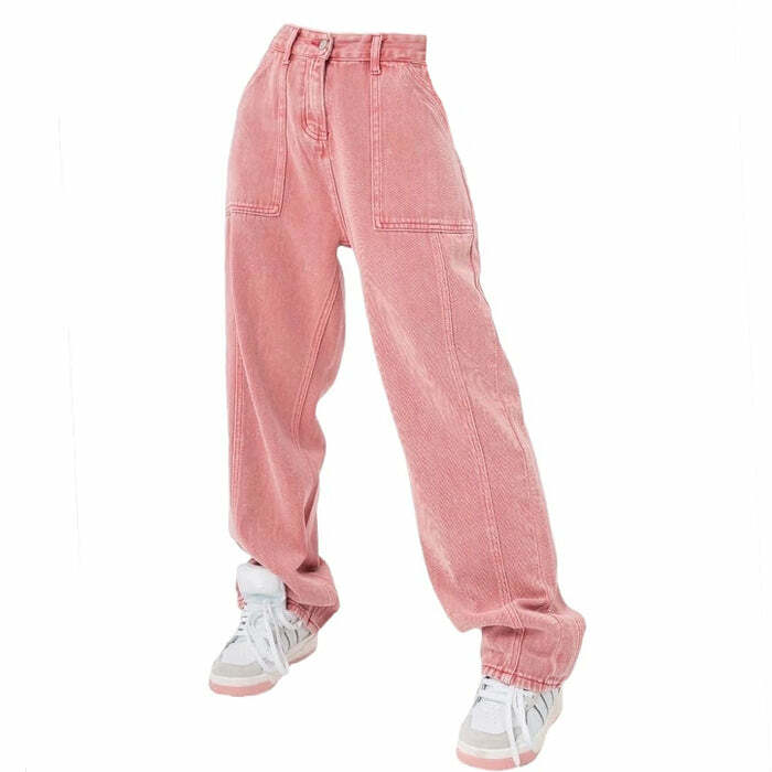 Trendy Y2K Pink Jeans: Cute Pastel Goth & Grunge Aesthetic Vibes