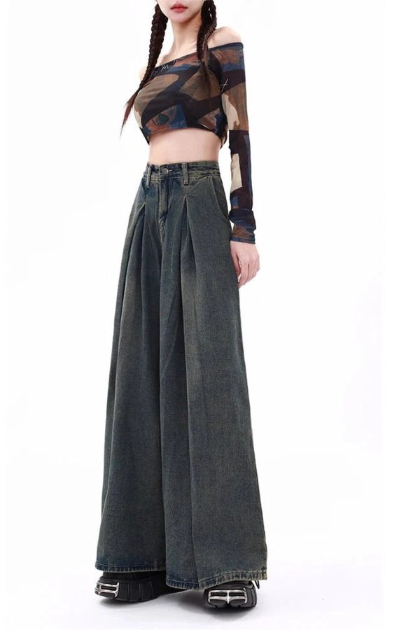 Trendy Y2K Ultra Wide-Leg Baggy Jeans for Grunge & Coquette Aesthetic