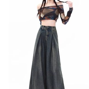 Trendy Y2K Ultra Wide-Leg Baggy Jeans for Grunge & Coquette Aesthetic