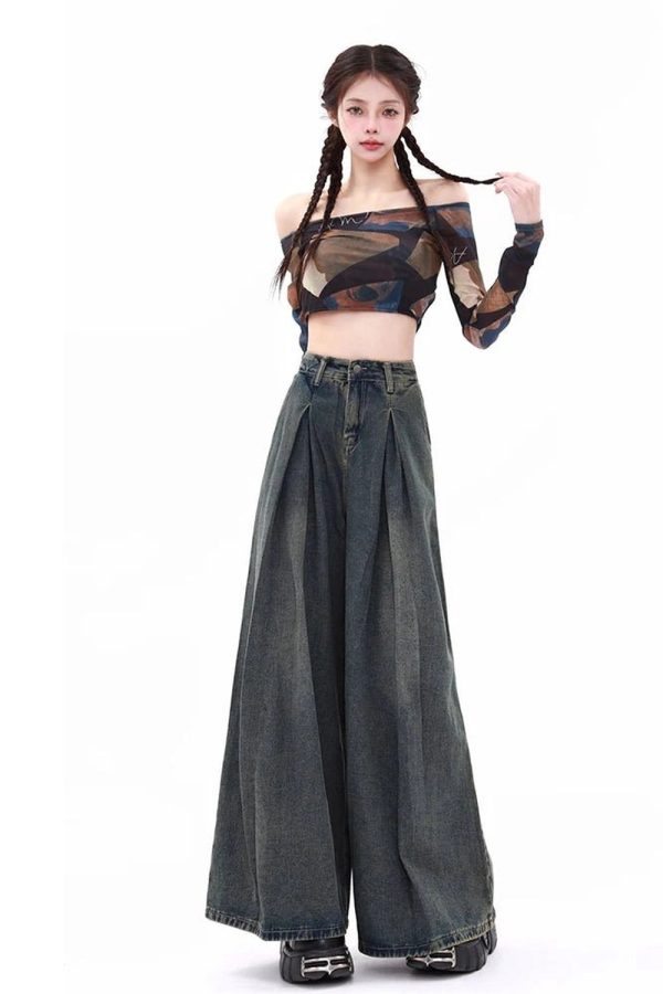 Trendy Y2K Ultra Wide-Leg Baggy Jeans for Grunge & Coquette Aesthetic