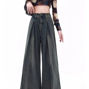 Trendy Y2K Ultra Wide-Leg Baggy Jeans for Grunge & Coquette Aesthetic