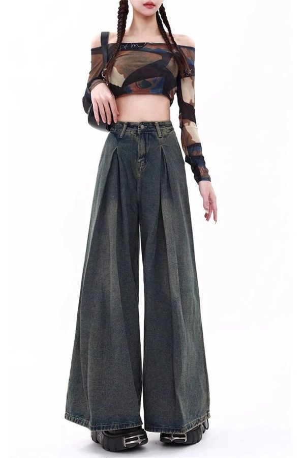 Trendy Y2K Ultra Wide-Leg Baggy Jeans for Grunge & Coquette Aesthetic