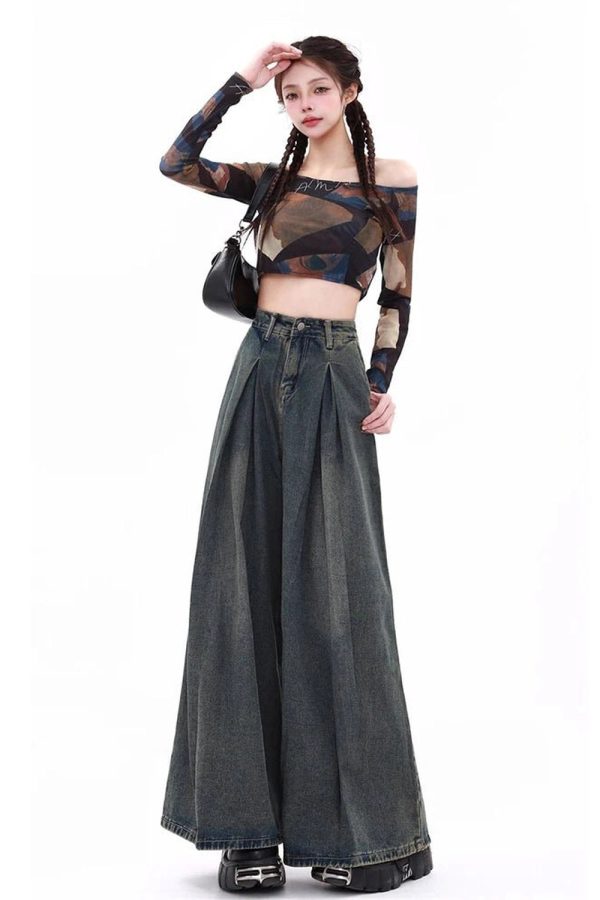 Trendy Y2K Ultra Wide-Leg Baggy Jeans for Grunge & Coquette Aesthetic