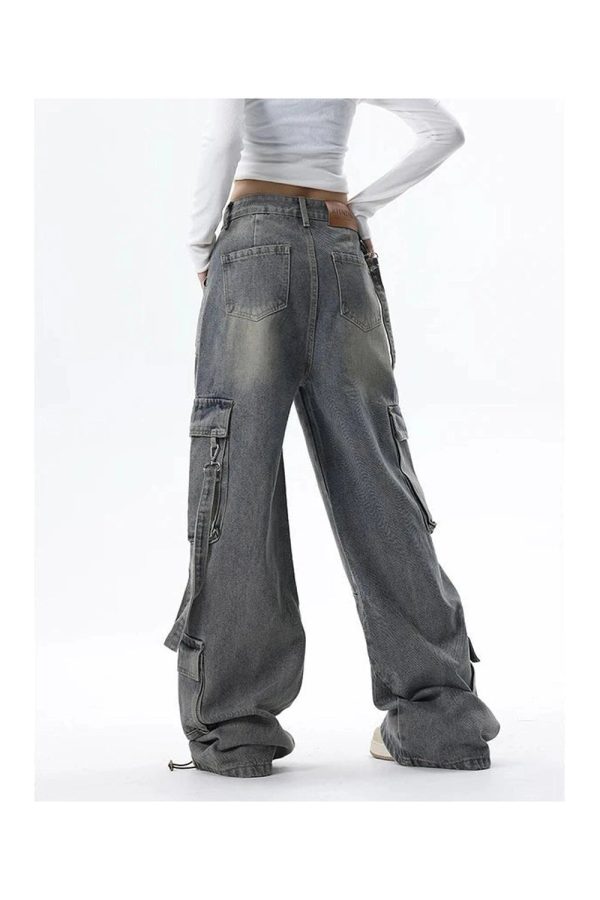 Trendy Y2K Wide-Leg Cargo Jeans for Grunge & Coquette Aesthetic