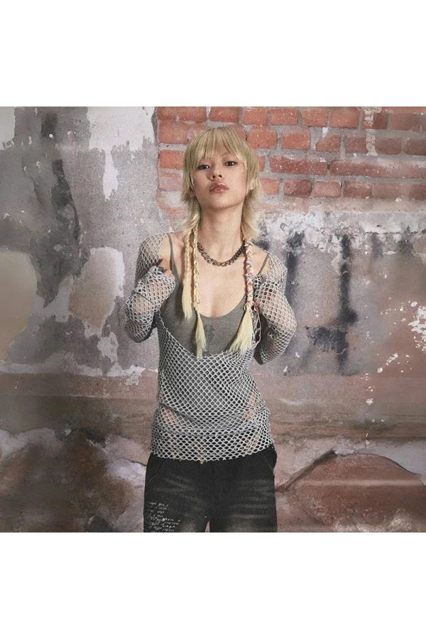 Urban Edge Fishnet Top: Y2K Grunge Aesthetic & Coquette Fashion Essential