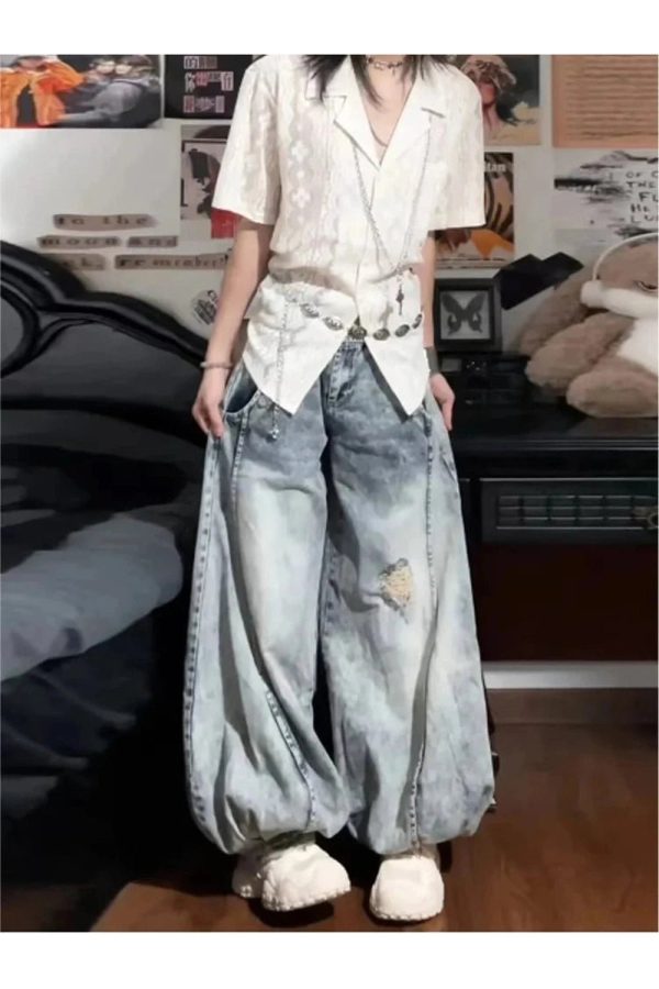 Vintage Balloon Wide-Leg Jeans for Y2K Fashion & Aesthetic Outfits