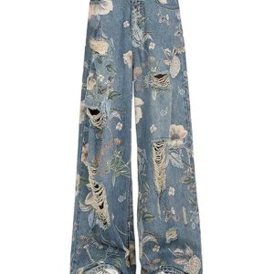 Vintage Floral Wide-Leg Jeans: Y2K Fashion Meets Coquette Aesthetic