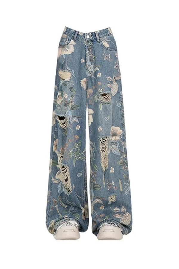 Vintage Floral Wide-Leg Jeans: Y2K Fashion Meets Coquette Aesthetic