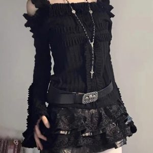 Vintage Ruffle Off-Shoulder Top - Y2K Fashion for Coquette & Grunge Aesthetics