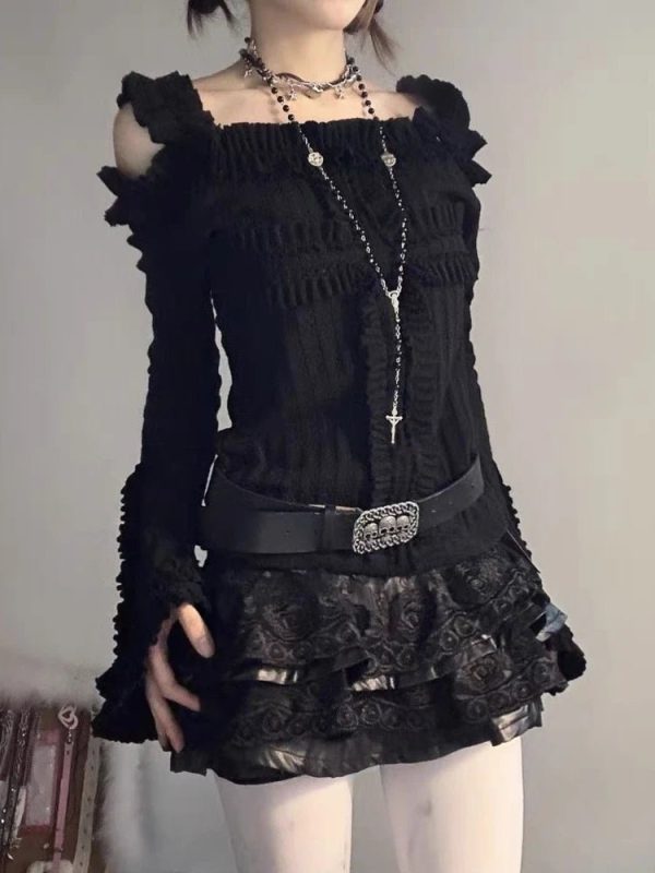 Vintage Ruffle Off-Shoulder Top - Y2K Fashion for Coquette & Grunge Aesthetics