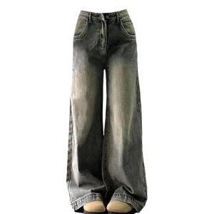 Vintage Washed Wide-Leg Jeans for Y2K Fashion & Coquette Aesthetic