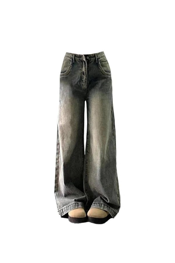 Vintage Washed Wide-Leg Jeans for Y2K Fashion & Coquette Aesthetic