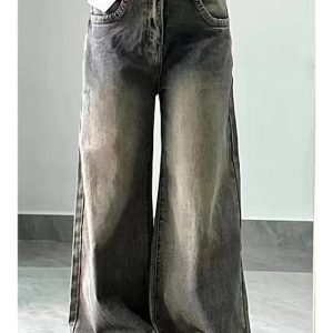 Vintage Washed Wide-Leg Jeans for Y2K Fashion & Coquette Aesthetic