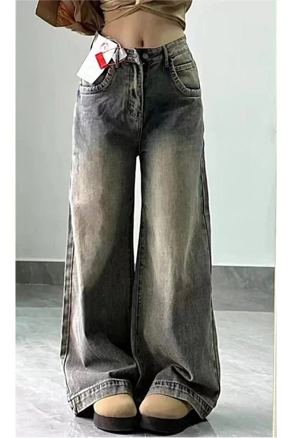 Vintage Washed Wide-Leg Jeans for Y2K Fashion & Coquette Aesthetic