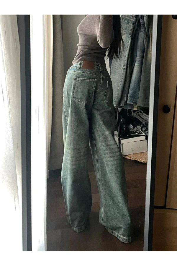 Vintage Washed Wide-Leg Jeans for Y2K Fashion & Grunge Aesthetic Outfits