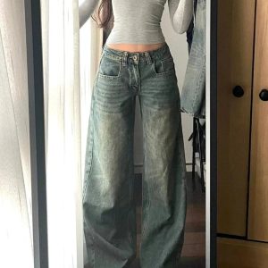 Vintage Washed Wide-Leg Jeans for Y2K Fashion & Grunge Aesthetic Outfits