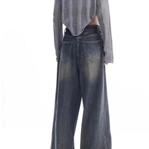 Vintage Washed Wide-Leg Jeans for Y2K Fashion & Grunge Aesthetic Outfits