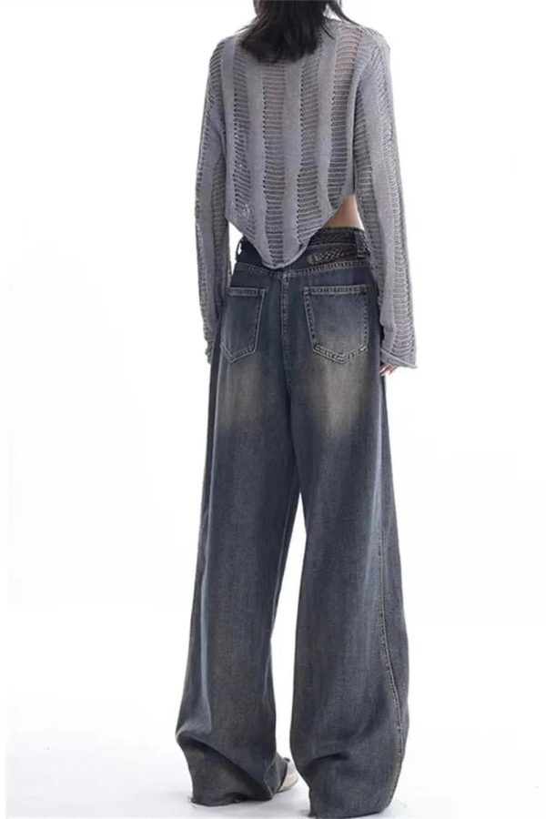 Vintage Washed Wide-Leg Jeans for Y2K Fashion & Grunge Aesthetic Outfits