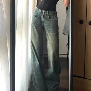 Vintage Washed Wide-Leg Jeans for Y2K Fashion & Grunge Aesthetic Outfits