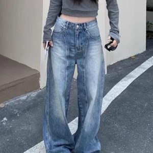 Vintage Washed Wide-Leg Jeans for Y2K Fashion & Grunge Aesthetic Outfits