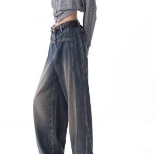 Vintage Washed Wide-Leg Jeans for Y2K Fashion & Grunge Aesthetic Outfits