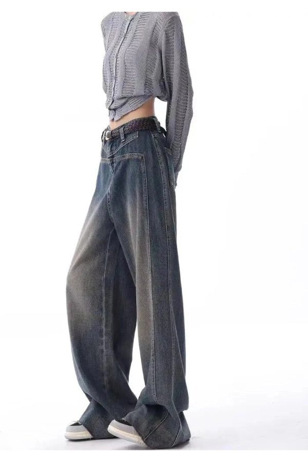 Vintage Washed Wide-Leg Jeans for Y2K Fashion & Grunge Aesthetic Outfits