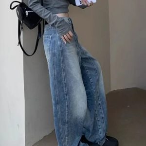 Vintage Washed Wide-Leg Jeans for Y2K Fashion & Grunge Aesthetic Outfits