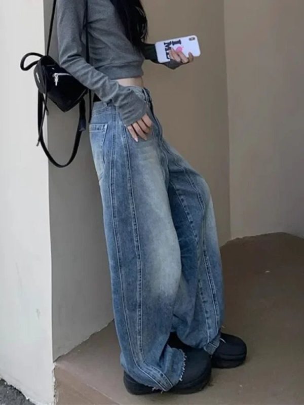 Vintage Washed Wide-Leg Jeans for Y2K Fashion & Grunge Aesthetic Outfits