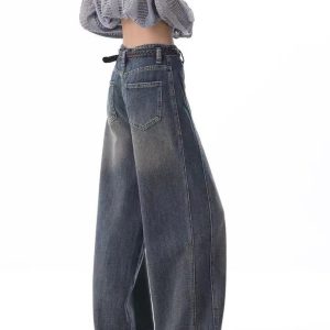 Vintage Washed Wide-Leg Jeans for Y2K Fashion & Grunge Aesthetic Outfits