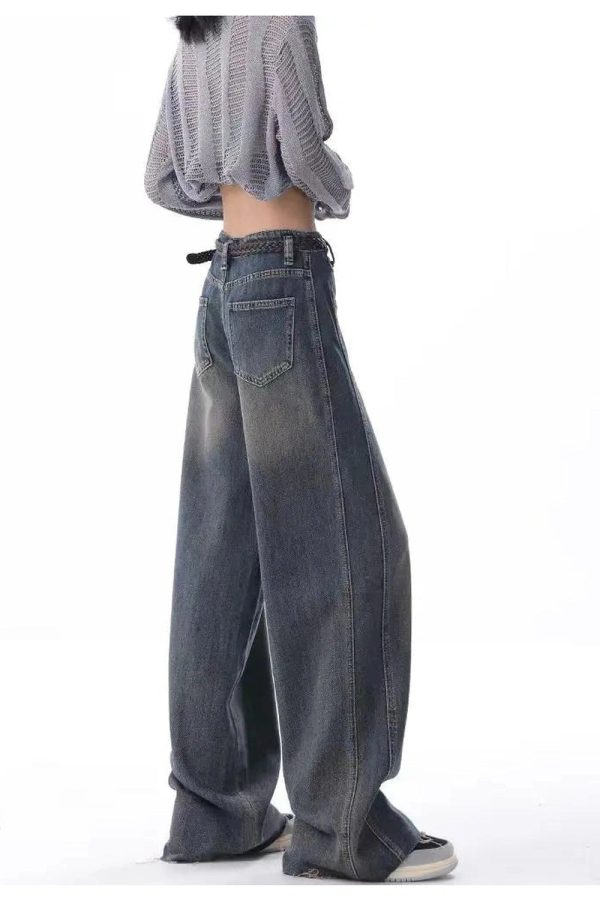 Vintage Washed Wide-Leg Jeans for Y2K Fashion & Grunge Aesthetic Outfits